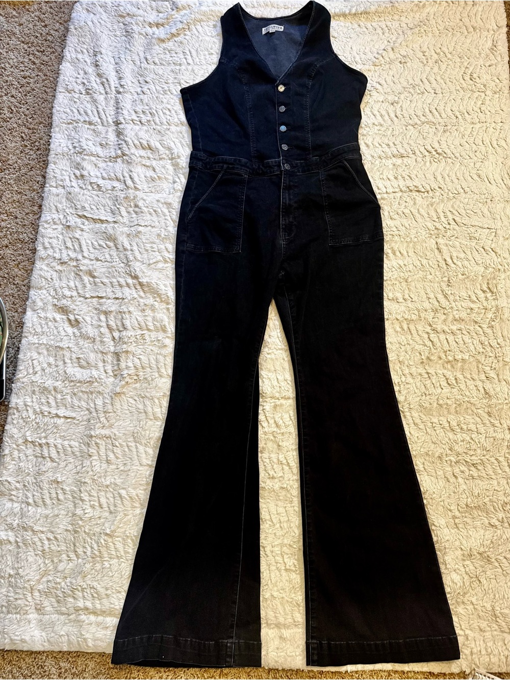 Idyllwind Center Stage Black Denim Flare Jumpsuit XL Western Cowgirl Stretch - Picture 2 of 6